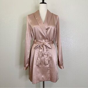 L'Academie Pink Satin Double Breasted Button Blazer Dress, Sz Medium
